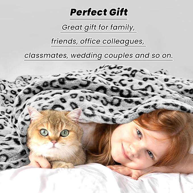 Cheetah Print Blanket for Couch Bed, Soft Cozy Plush Fuzzy Fleece Black Leopard Print Throw Blanket for Women Men, Birthday Gifts for Women Men, Lightweight Gray Home Room Decor All Seasons 50x60