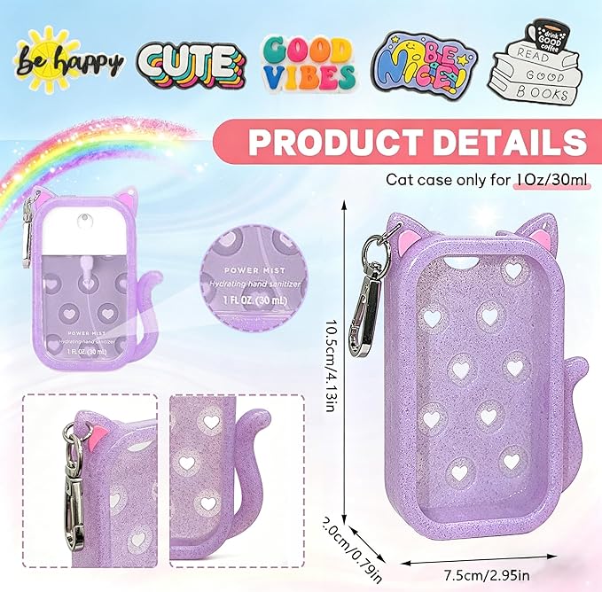 Cat Silicone Case for Touchland Hand Sanitizer Spray, Hand Sanitizer Holder Keychain with 4 Cute Charms for Touch Land Mist 1FL. OZ
