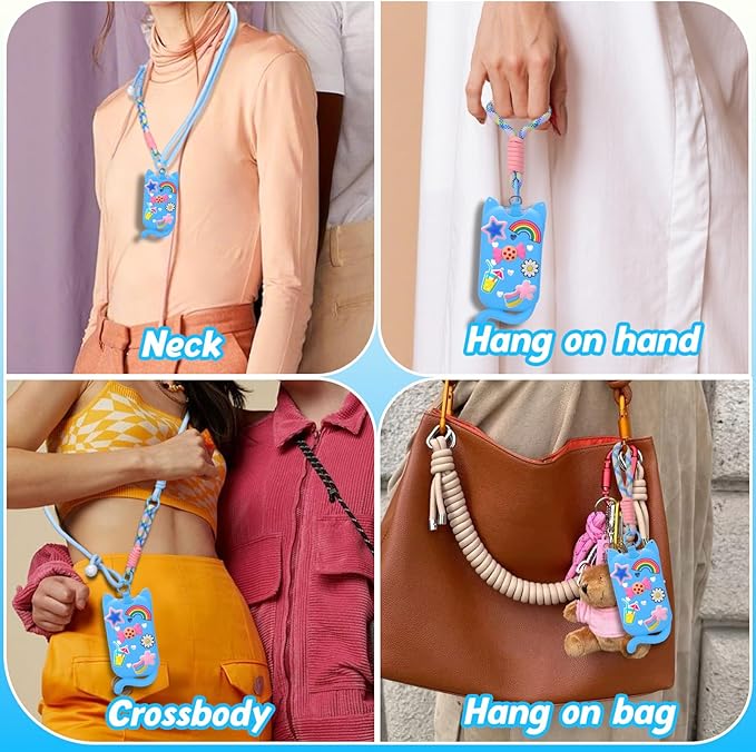 Juome Hand Sanitizer Spray Case for Touchland with Adjustable Keychain Lanyard & Charms, Cat Silicone Protective Holder for Touch Land Mist Case 1FL. OZ, Travel Cover Sleeve Accessory - Blue