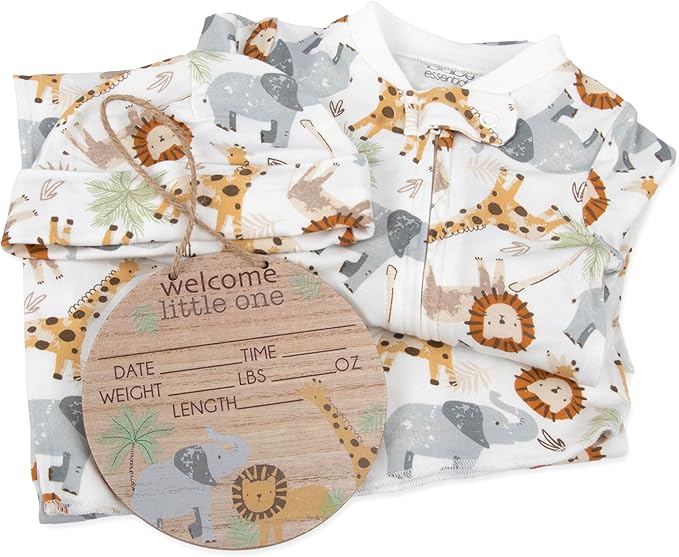Newborn Baby 4 Piece Coming Home Outfit Gift Set – Footie Sleeper, Blanket, Headband & Ornament for Boys & Girls