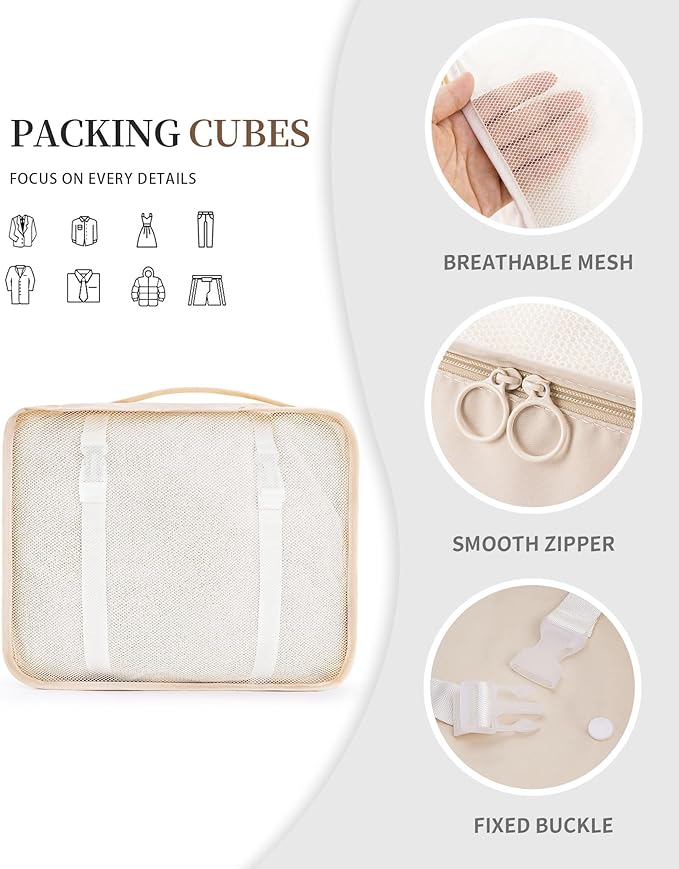 Packing Cubes for Suitcase 11PCS Luggage Packing Organizers Travel Essentials Luggage Organizer Hooked Toiletry Bag Cosmetic Bag and Shoes Bag, Beige