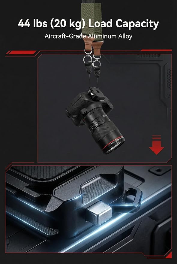 QL-02 Camera Strap Quick Release Kit, 4-Direction Slide-in Plate & Base, Compatible with PD Plate/QL-02 Plate/Arca 38mm, Supports 44 lbs / 20 kg,Compatible with GoPro and DSLR