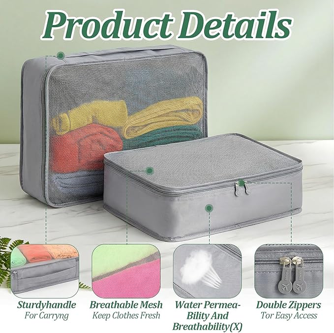 Kifmurase 12 Pcs Packing Cubes for Suitcase Travel Luggage Organizers Bulk Large Mesh Clothing Underwear Bags Foldable Laundry Bags for Hiking Camping Backpacking Clothes Accessories (Gray)