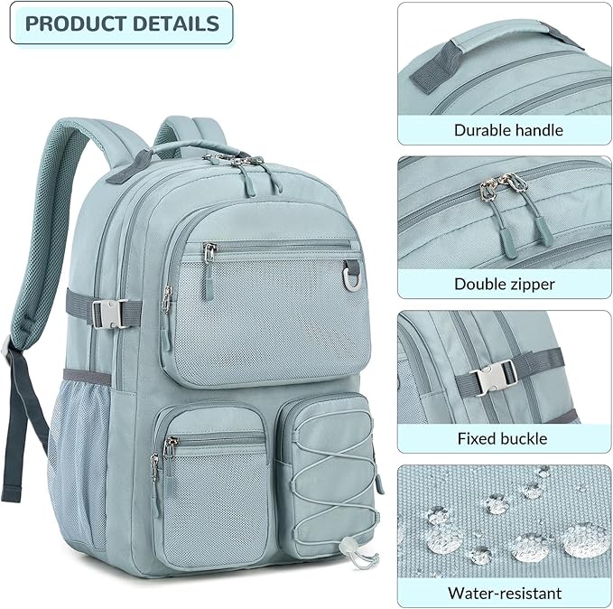 Lohol Multi-Pocket Backpack for School College Travel, Heavy Duty Big Bookbag with 15.6 inch Laptop Compartment (Purple Galaxy