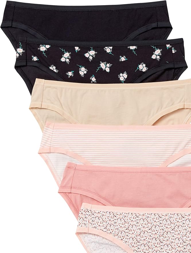 Amazon Essentials Women's Breathable Cotton Bikini Brief Underwear with Full Coverage, Multipacks