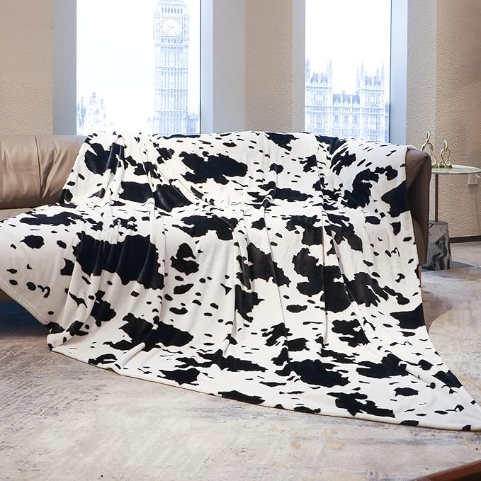 Queen Size Fleece Blanket for Bed, Extra Large Black & White Queen Bed Blanket Soft Couch Throws, All-Season Cute Country Home Decor, Cozy Gifts for Women Men, Lightweight 90" x 90"
