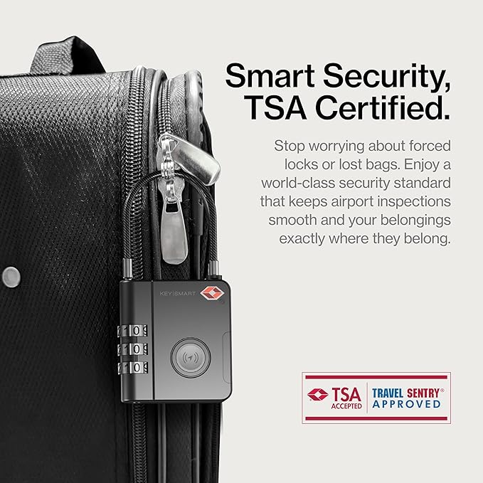 KeySmart SmartLock Tracking Luggage Locks, TSA Locks for Luggage, GPS Tracker, Combination Lock Compatible with Apple Find My App, Best Travel Essentials, Replaceable Non-Rechargeable Battery (3 Pack)