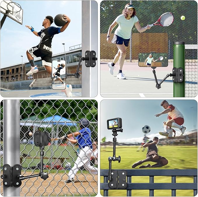 Magnetic Camera Fence Mount, Post Mount for Mevo Start/GoPro/Insta360/DJI OSMO Pocket 3/iPhone, Two 1/4'' Threaded Points Camera Magnet Holder for Game Changer Recording Baseball Softball Tennis Games