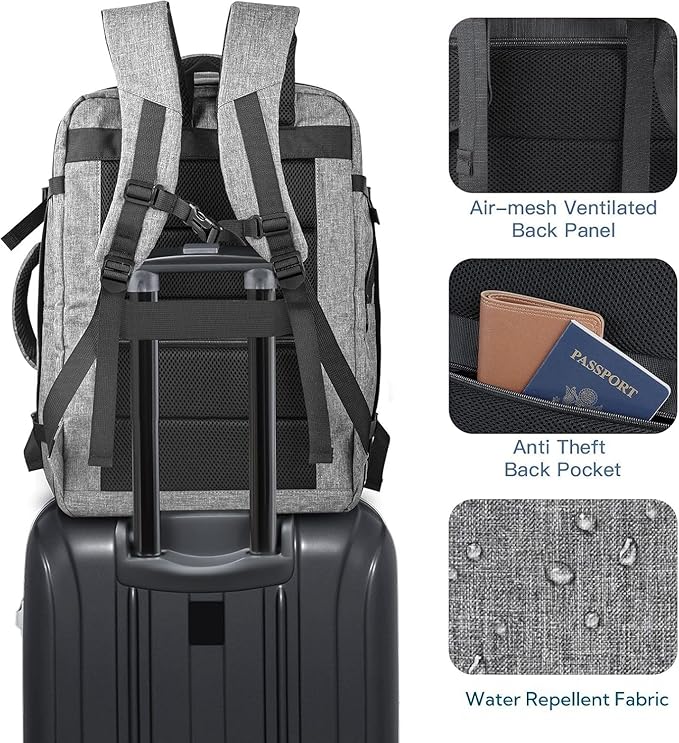 Gieury 55L Carry On Backpack, Extra Large Travel Backpack for Men & Women, Expandable Big Capacity For Airplanes, Travel Gifts for Men Women, Fits 18.4 Inch Laptop, Luggage Suitcase Daypack Bag, Grey