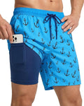 7 Inch Men Swim Trunks with Compression Breathable Liner Quick Dry Zipper Pockets for Pool Board Beach Cruise