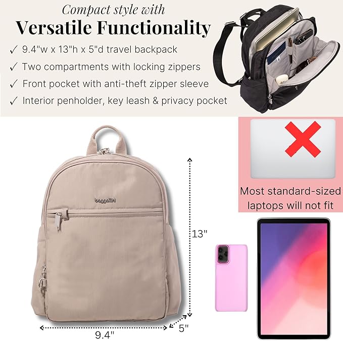 Securtex Anti-Theft Getaway Backpack - 9.4"x13"x5" Travel Safe Bag w/Locking Zippers, Slash-Resistant, RFID