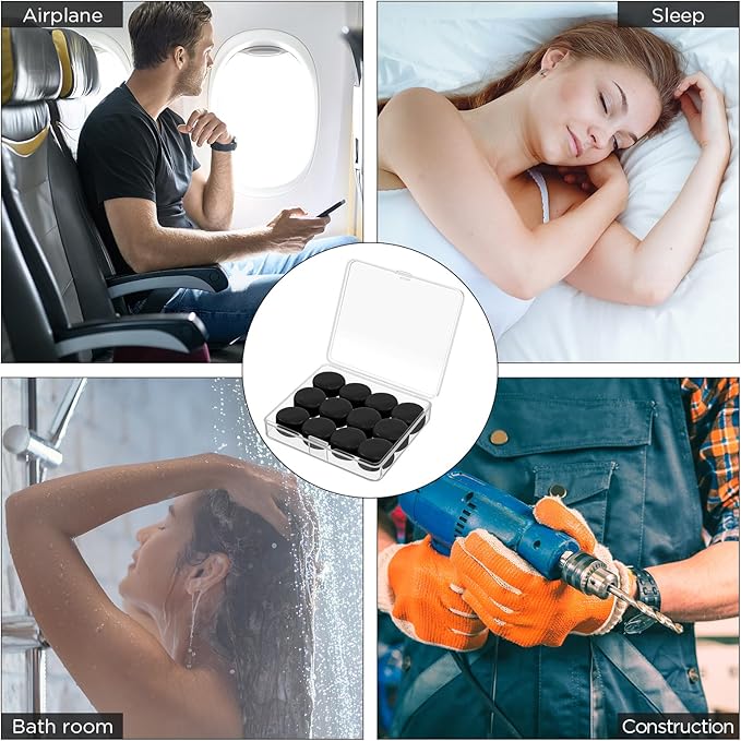 TrelaCo 12 Pack Soft Ear Plugs for Sleeping, Reusable Moldable Silicone Earplugs Noise Cancelling Reduction for Concerts, Swimming, Shooting, Snoring, Airplane, Musicians, Motorcycle (Black)