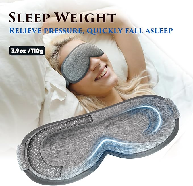 Weighted Eye Mask Cover for Sleeping - Eye Masks for Sleep with Adjustable Strap, Lash Extension Eye Covers for Women Men, 3D Contoured, Plane Travel Essentials, Blindfold for Meditation