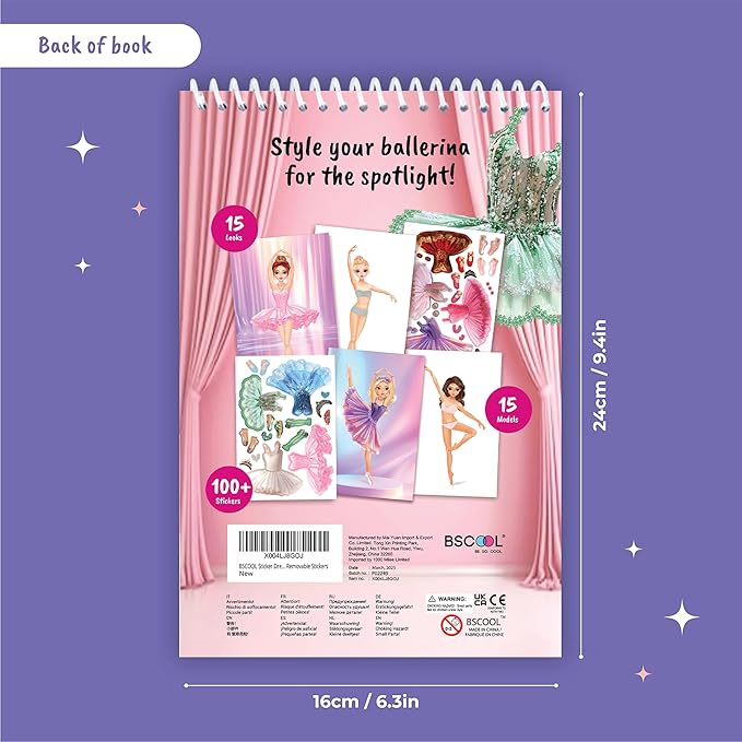 BSCOOL Sticker Dress Up Ballet - Sticker Activity Book for Kids. Learn Girls Fashion Design for Ballet with Stickers and Guides for Kids 5 and up. with 100+ Removable Stickers