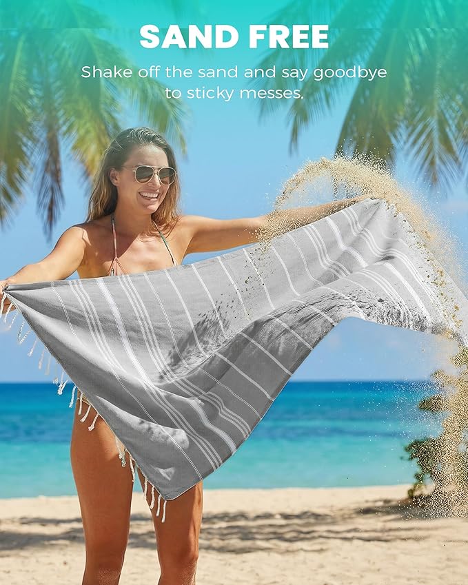 6 Pack Turkish Beach Towels Quick Dry Sand Free Soft Absorbent Extra Large Xl Big Blanket Adult Oversized Bath Pool Swim Towel Lightweight Thin Fast Drying Compact No Sand Packable Vacation Essentials
