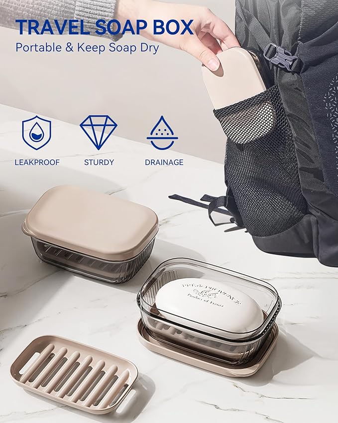 8-Piece Soap Bath Kit with Travel Soap Case Holder Dish Bag Saver, Lathering Pouch for Home, Travel, Camping, Gym, Hotel(Clear)
