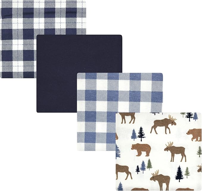 Hudson Baby Unisex Baby Cotton Flannel Receiving Blankets, Moose Bear, One Size