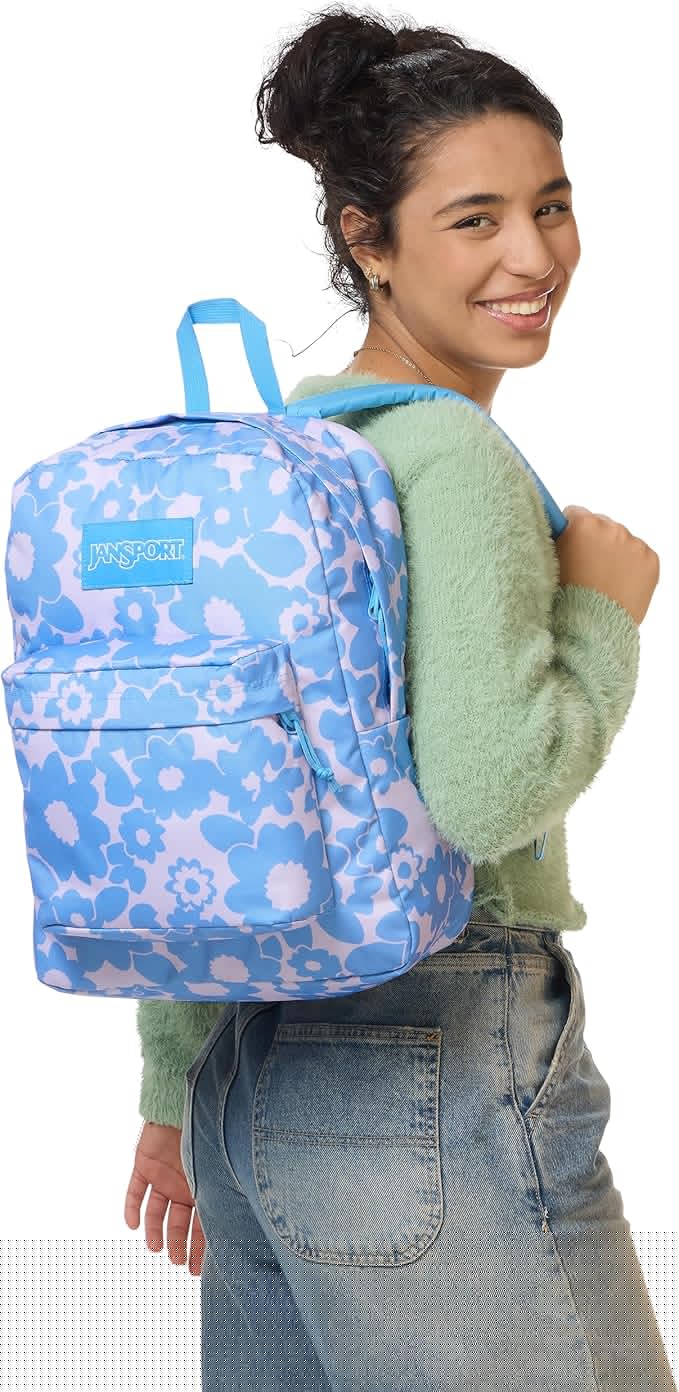 JanSport SuperBreak Plus Backpack with Padded 15-inch Laptop Sleeve and Integrated Bottle Pocket - Spacious and Durable Daypack for Work and Travel - Blossom Bae Blue
