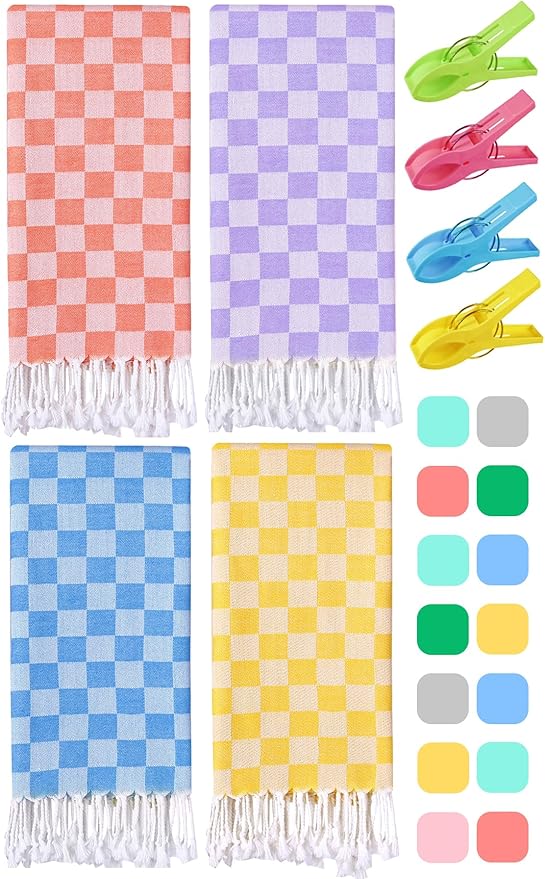 Antfuny 4 Packs Turkish Beach Towel Blanket Bath Pool Towels Bulk Travel Sand Free Quick Dry Extra Large Oversized Cute Big Cotton Soft Lightweight Compact Proof Men Women Adult Long Aesthetic Cloud