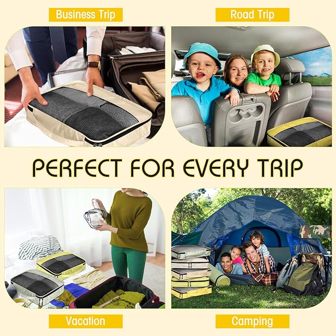 5 Pcs Packing Cubes for Suitcase Large Travel Cubes Carry on Luggage Organizer Bags for Clothes Accessories(M,Yellow)