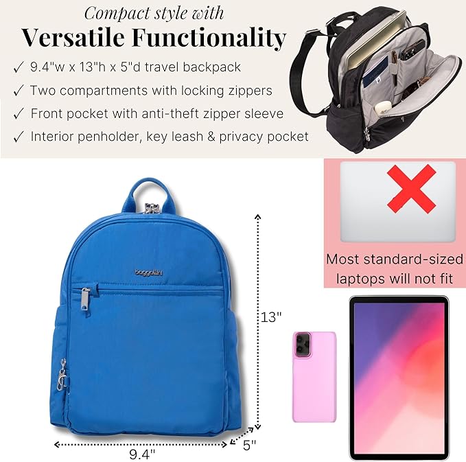 Securtex Anti-Theft Getaway Backpack - 9.4"x13"x5" Travel Safe Bag w/Locking Zippers, Slash-Resistant, RFID