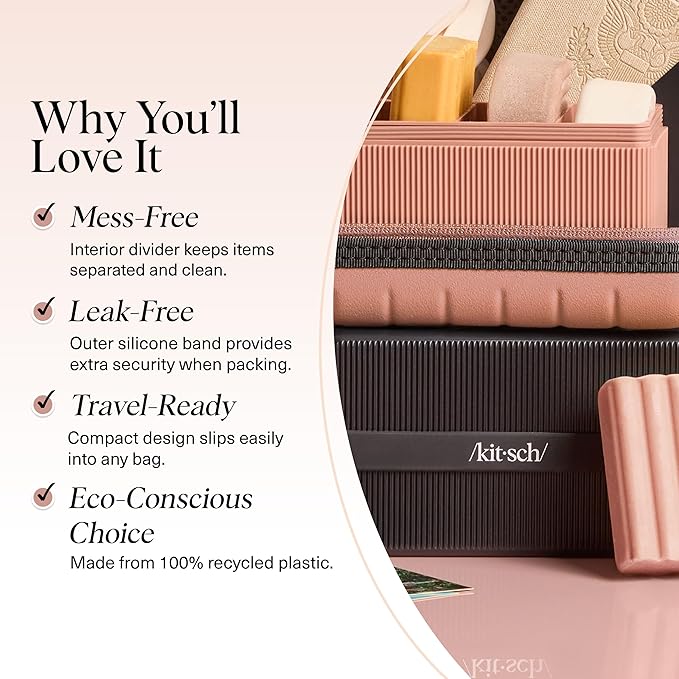 Kitsch 4-Compartment Travel Soap Case – Bar Soap Holder & Organizer, Travel Case for Bars – TSA-Approved – Lightweight, Durable, Leak-Proof, Made from Recycled Plastic – Black
