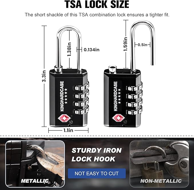 Kinghardcase 2 Pack TSA Approved Gun Locks, 4 Digit Combination Locks for Gun Case, Ammo Box, Rifle Bag, Luggage, Durable Resettable Locks with Locking Hook, Zinc Alloy, Travel Security