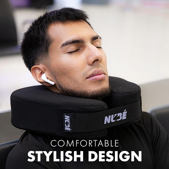 Travel Neck Pillow – Ultra Lightweight & Comfortable Memory Foam with Zipper Storage for Airplane, Car & Home Travel Accessory for Head & Neck with Cooling, Breathable & Washable Fabric (Black)