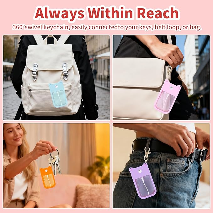 5 Pcs Silicone Case Compatible with Touchland Hand Sanitizer Spray Power Mist and Glow Mist 1FL. OZ., Portable Keychain Protective Case with Cute Ears, Hand Sanitizer Spray Accessory