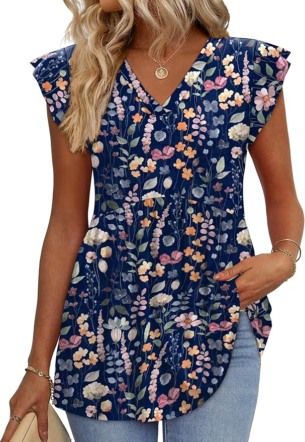 WIHOLL Womens Summer Tops 2026 Babydoll Shirts Ruffle Sleeve Spring Outfits Dressy Casual Blouses