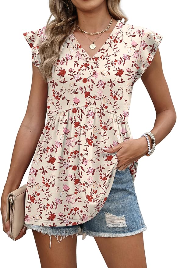 WIHOLL Womens Summer Tops 2026 Babydoll Shirts Ruffle Sleeve Spring Outfits Dressy Casual Blouses