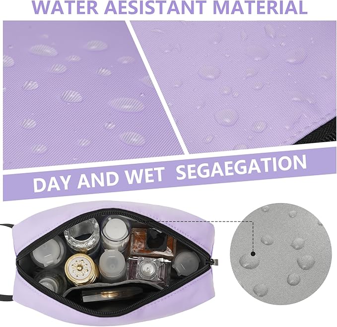Travel Toiletry Bag, Small Cosmetic Bag, Hanging Water-Resistant Organizer for Men & Women, Ideal for Makeup, Shaving Kit, Gym Essentials & Travel Accessories (Lavender)