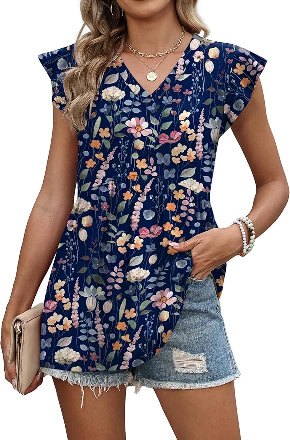 WIHOLL Womens Summer Tops 2026 Babydoll Shirts Ruffle Sleeve Spring Outfits Dressy Casual Blouses