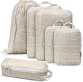 Compression Packing Cubes for Travel 6PC Set - Suitcase Organizer & Space Saver Bags for Carry On Luggage with Drawstring Backpack Beige Boho
