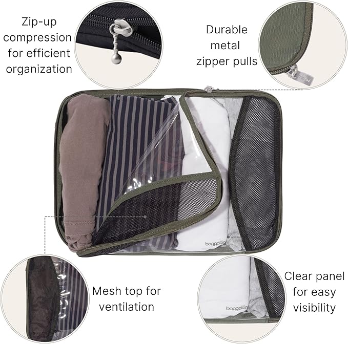 Baggallini Compression Cube 3-piece set - Lightweight Compression Packing Cubes for Travel
