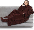 PAVILIA Fleece Blanket with Sleeves, Foot Pockets for Women Men Adults, Plush Wearable Blanket Throw Wrap, Warm Snuggle Blanket Robe, Cozy Gift Ideas Wife Mom, Brown