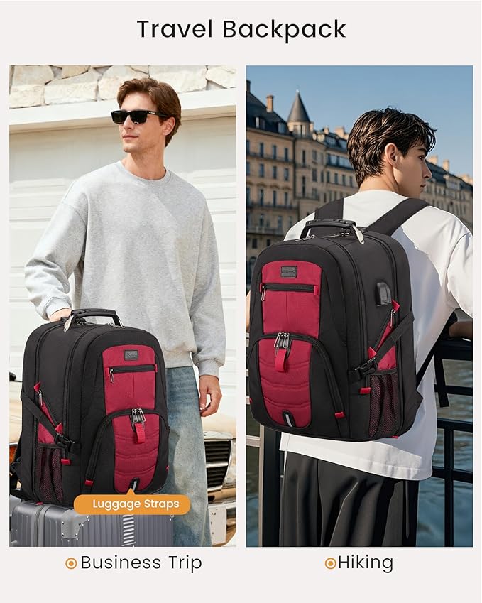 LOVEVOOK Travel Laptop Backpack Waterproof Anti Theft Backpack with Lock and USB Charging Port Large 17-17.3 Inch Computer Business Backpack for Women Men Red