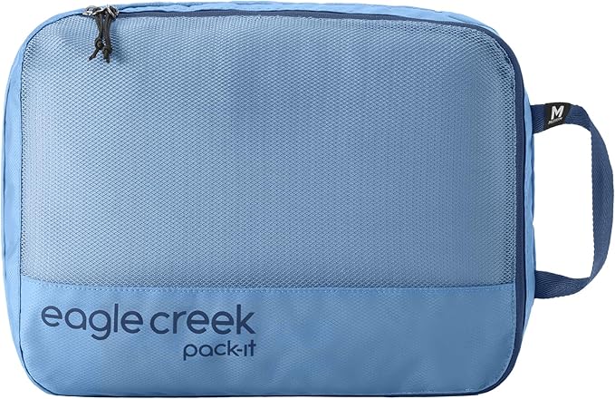 Eagle Creek Pack-It Reveal Clean/Dirty Cube M - Water-Resistant Dual Compartment Packing Cube With Internal Divider for Clean & Dirty Clothes - Travel Essentials - Blue Dawn