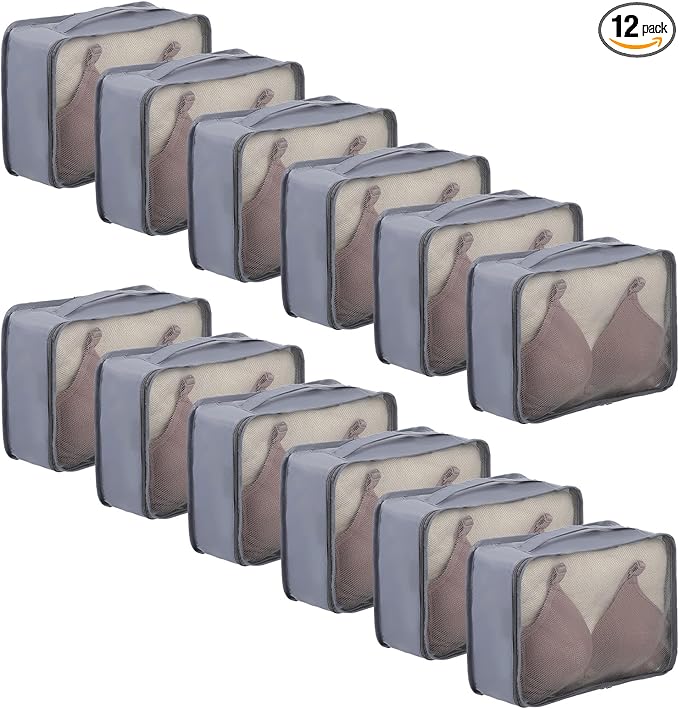 12 Pcs Packing Cubes Luggage Organizers Small Mesh Clothing Underwear Bag Foldable Laundry Bags for Travel Hiking Camping Backpacking