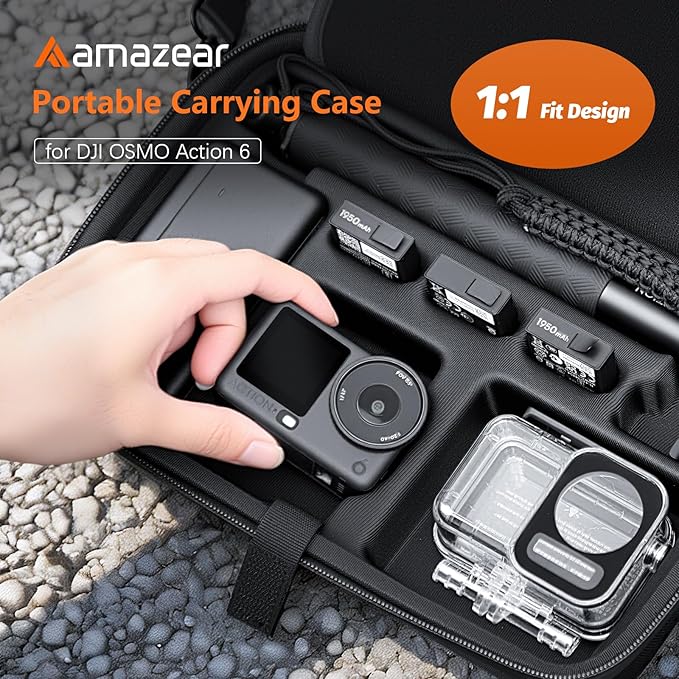 AMAZEAR Carrying Case for DJI Osmo Action 6 Accessories, Compact Hard Shell Carry Bag with Shoulder Strap, Portable Camera Case for Travel, Organization, Storage, Protection, Black