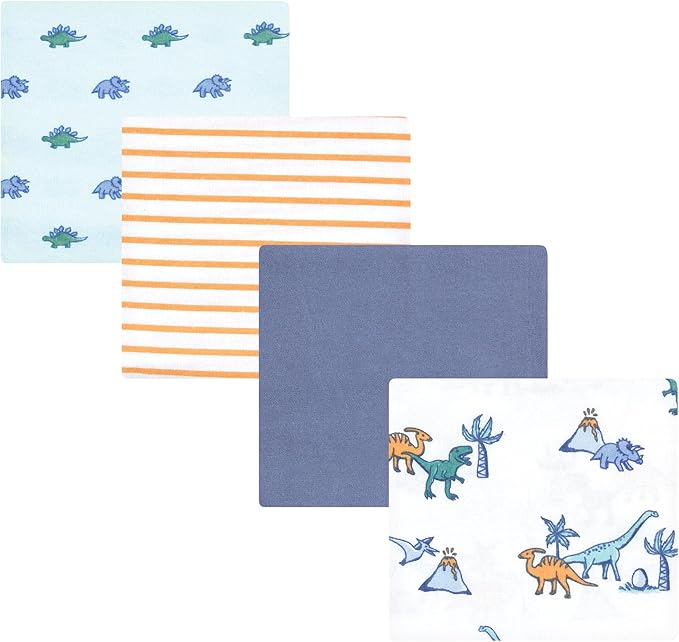 Hudson Baby Unisex Baby Cotton Rich Flannel Receiving Blankets 4-Pack, Pastel Dino, One Size