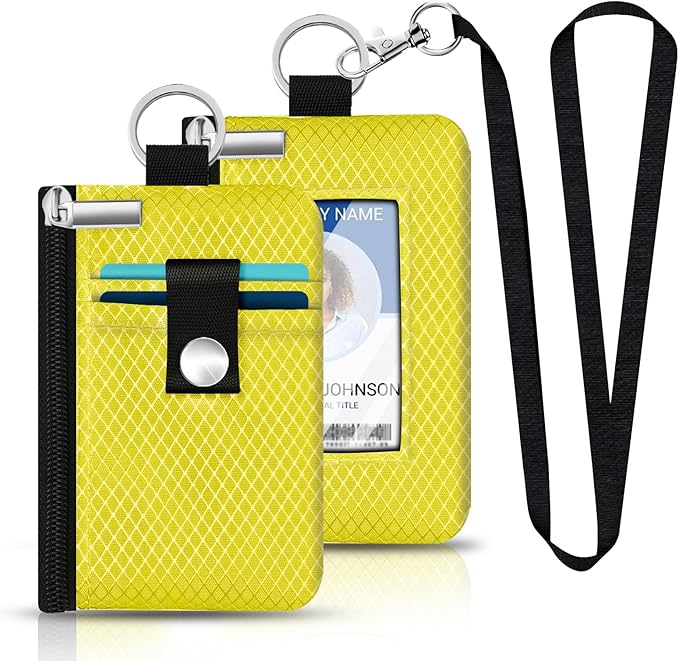 Minimalist RFID Blocking Small Wallet with ID Window,WaterResistant Zip Id Case Wallet with Lanyard Keychain for Cards,Cash,Travel,Women,Men (Lemon Yellow)