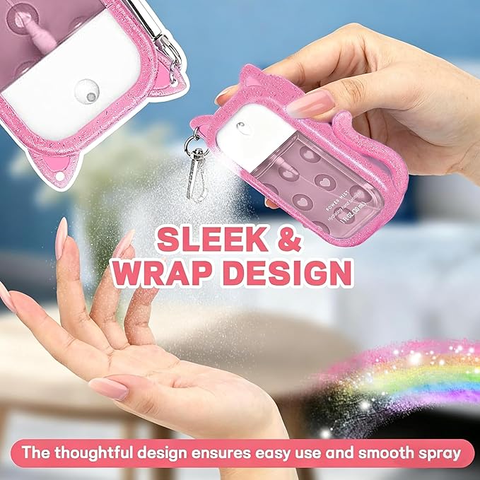 Cat Silicone Case for Touchland Hand Sanitizer Spray, Hand Sanitizer Holder Keychain with 4 Cute Charms for Touch Land Mist 1FL. OZ
