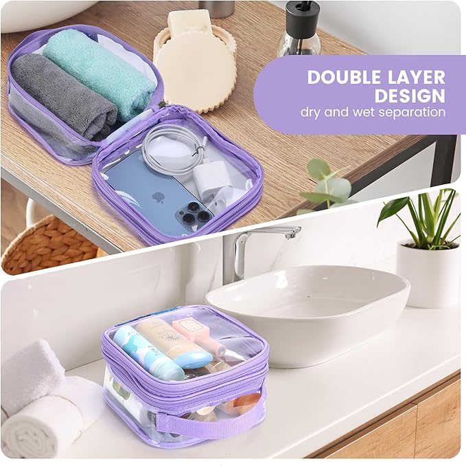 BORMELUN TSA clear toiletry bag airport approved see through pvc plastic pouch transparent makeup carry on with handle(purple)
