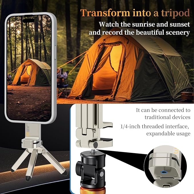 Hualele Magnetic Phone Tripod Stand for Magsafe Accessories - Mini Pocket Cell Phone Stand Strong Quick Mount Phone Holder Travel Essentials for Cell Phone Video Recording Camera Mounts, Silver