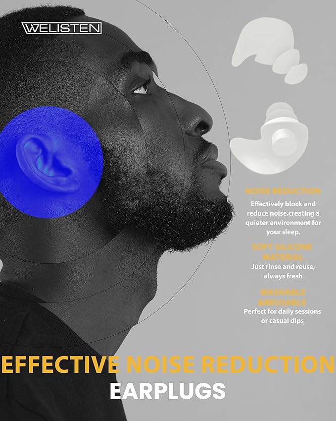 Earplugs for Sleeping Noise Cancelling, Reusable & Washable Ear Plugs, Super Soft Silicone Ear Plug, Noise Reduction Ear Plugs with Custom Case for Sleeping, Swimming, Snoring, Concerts, Work - White
