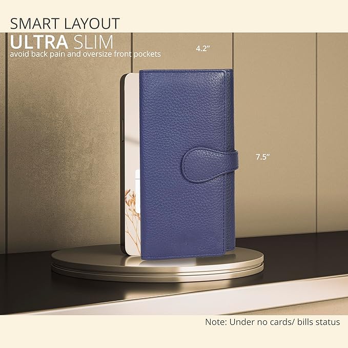 Real Leather Women Wallet Leather with RFID Blocking -Trifold Card Holder Designer Ladies Clutch with ID Window Wallets