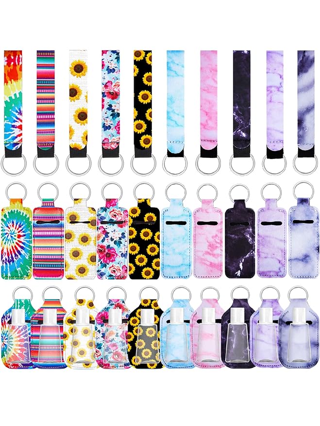 Geiserailie 40 Pcs Hand Sanitizer Keychain Holder Set Travel Bottle Holder Lipstick Case Wristlet Keychain for Women(Floral)