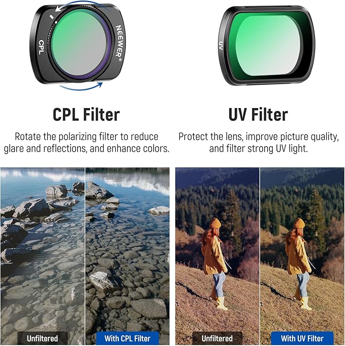 NEEWER Magnetic ND CPL UV Filter Set Compatible with DJI Osmo Pocket 4 Pocket 3 Creator Combo Accessories, Polarized ND ND16/PL ND32/PL ND64/PL ND256/PL, 6 Pack Lens Filter Kit + 2X Cleaning Cloth