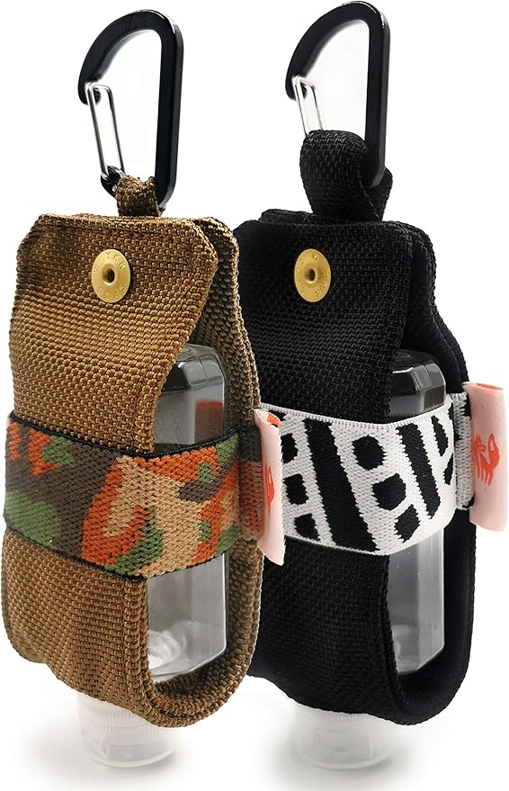 Travel Size Hand Sanitizer Holder,Bottle Case and Carabiner Carrier bag-Portable Mini Waist Bag for Liquids Clip On Backpack and Purse - Not Include Empty 60ml/ 2 oz bottle. (2 Pack) Oliver And Black